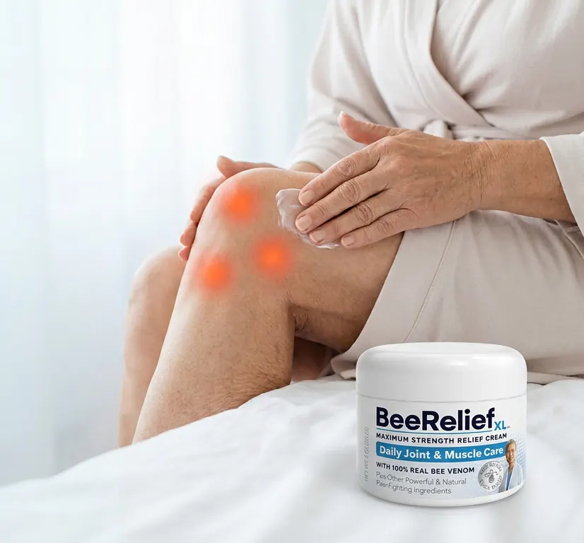 Woman rubbing BeeReliefXL into a sore knee