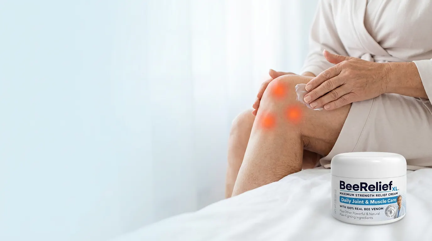 Woman rubbing BeeReliefXL into a sore knee