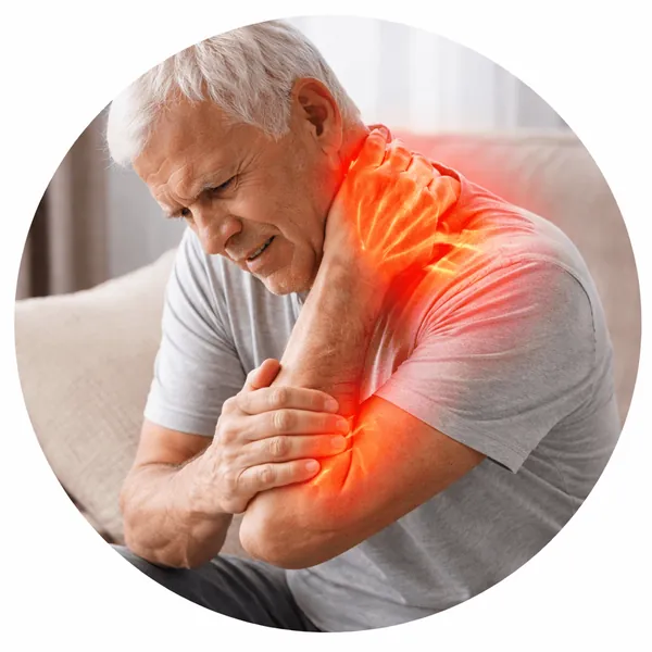 Man holding a sore shoulder